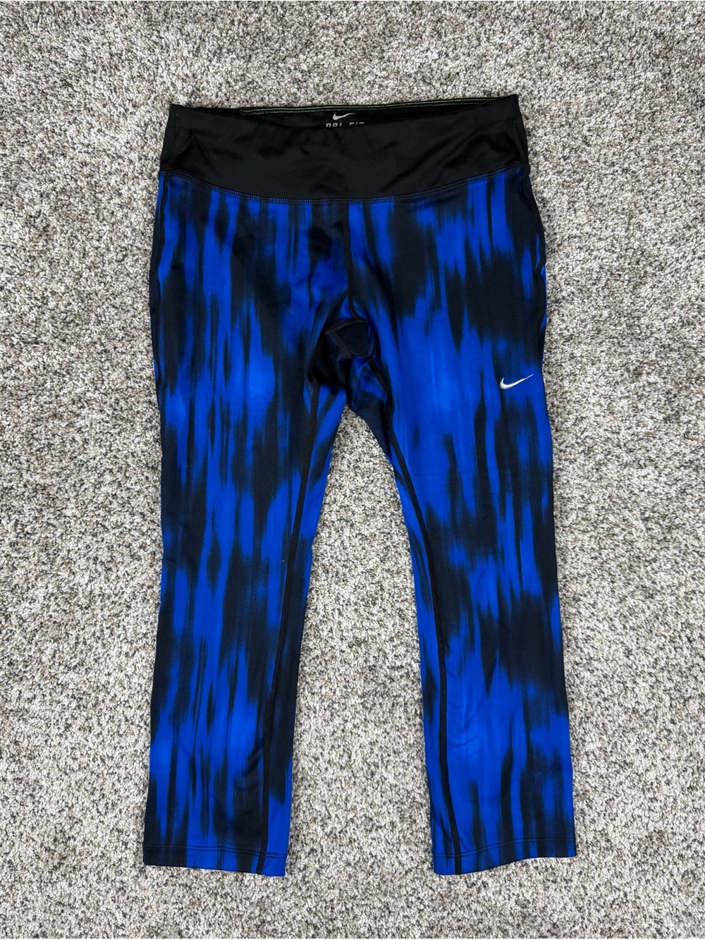 Sz Small Womens Nike Dri-Fit Epic Run Cropped Printed Running Tights Black Blue